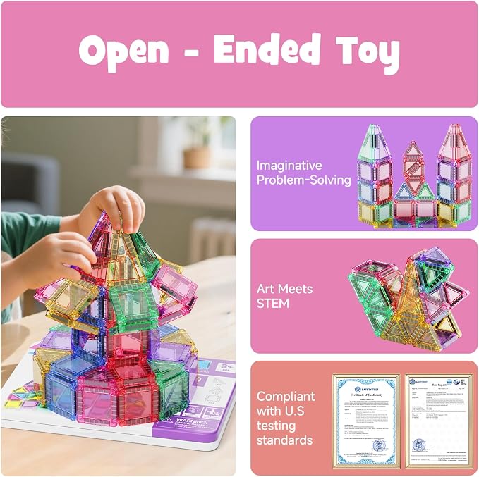 WMXDU Mini Magnetic Tiles, 40PCS Magnetic Building Blocks with Iron Box, Magnet Toys Travel Size On-The-Go Construction Set STEM Travel Toys for Boys and Girls Ages 3+