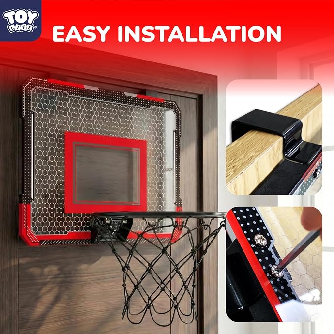 TOY Life Basketball Hoop Over The Door Basketball Hoop Room Office Mini Hoop Basketballs Hoop Indoor Kids Teens Adults Basketball Toy Basketball Goal with 4 Balls