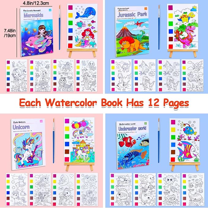JUNQIU 4Pack Paint with Water Books for Kids, Watercolor Painting Coloring Books for Toddlers, Magic Paint Set, Arts and Crafts for Girls Gifts, Stocking Stuffers For Kids