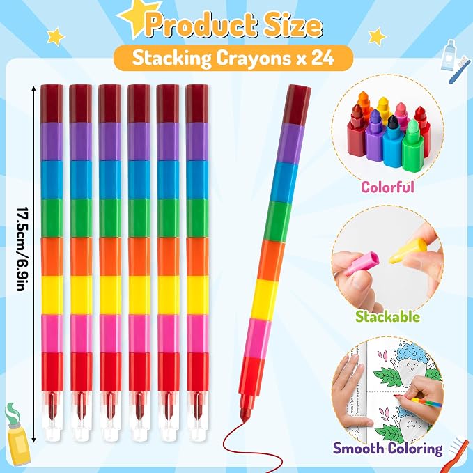 Tooth Activity Books with 24 Stacking Crayons for Kids - 24 Pack Tooth Fairy Mini Game and Coloring Book Set, Bulk Teeth Themed Activity Booklets for Classroom Rewards Party Favors DIY Art Gifts