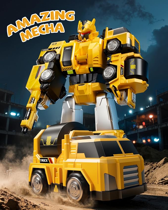 5-in-1 Construction Truck Toys for 3 4 5 6 Year Old Boys, Transform Toys for Boys 4-6, Easy DIY Magnetic Assembly, Birthday Gifts for 3 4 5 6 Year Old Boys, STEM Robot Toys for Boys Kids