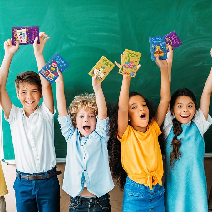 Cinrobiye 24 Set Purim Coloring Books DIY Happy Purim Mini Coloring Booklet Set with Stacking Crayons, Jewish Holiday Party Supplies, Goodie Fillers, Classroom Reward Favors