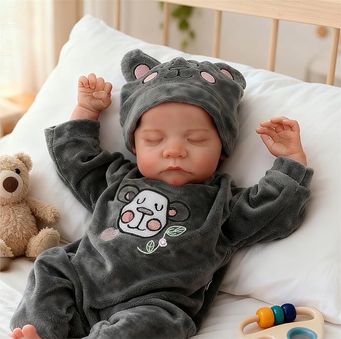 DAYOFFKIDS18Inch Sleeping Reborn Baby Doll, Realistic Newborn Baby Doll with Vinyl Body, Handmade Lifelike Washable Body Features, for Kids Ages 3+ (LeviBlack)