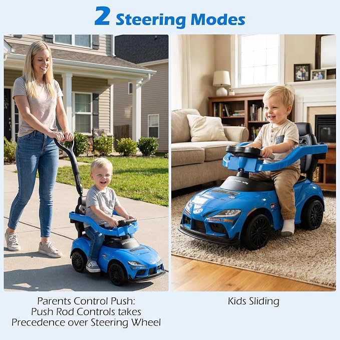 Licensed Toyota Ride on Push Car for Toddlers by INFANS, 3 in 1 Walking Sliding Toy with Removable Guardrails and Handle, Music, Under Seat Storage for Kid (Blue)