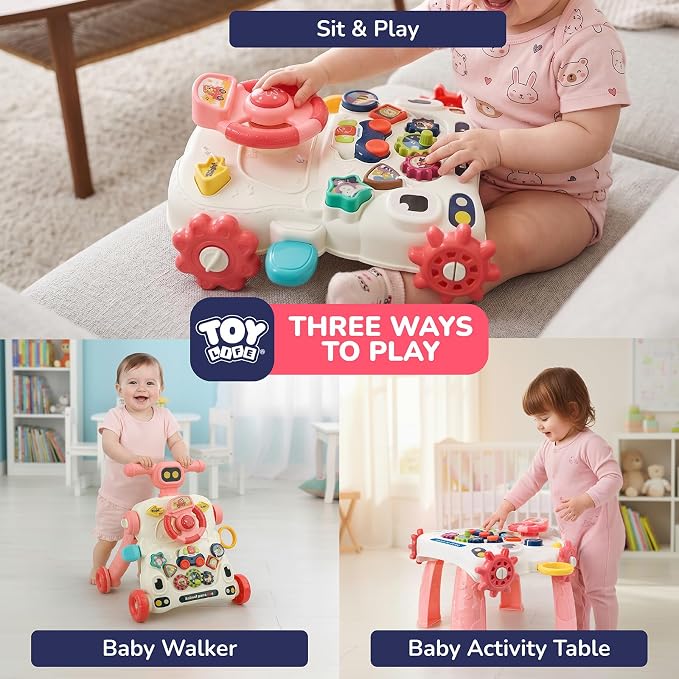 TOY Life Baby Push Walker, Activity Center Baby Girl Walker Toy with Steering Wheels, Sit to Stand Learning Walker Baby Toys 6-12 Months, Walking Toys for 1 Year Old Girl Boy Toddler