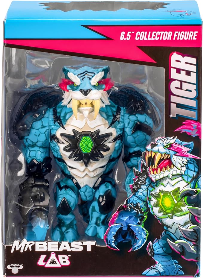 MrBeast Lab Apex Beast Tiger Collector Figure, 6.25" Tall, with Extreme Detailing, Premium Packaging, 13 Points of Articulation & Chomp Jaw - Styles May Vary