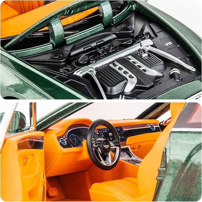 WAKAKAC Toy Car Compatible for 1/24 Bentley Continental GT Model Car Alloy Diecast Collectible Pull Back Car Toy Door Can Be Opened for Boys Girls Gift(Green)