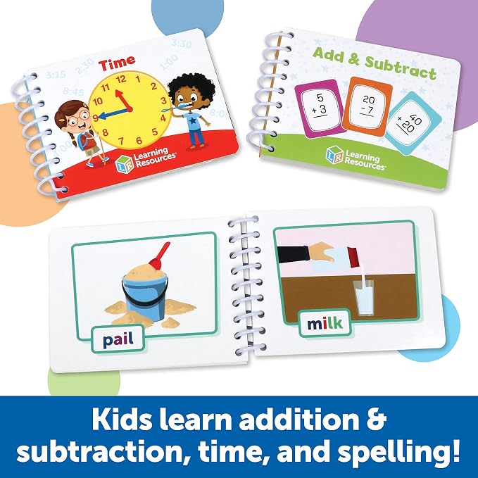 Learning Resources Skill Builders! First Grade Flipbook Library - 3 Pieces, Ages 6+, Math and Spelling Activities for Kids, First Grade Must Haves