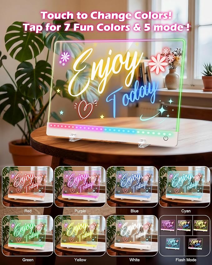 LED Drawing Board for Kids - 17" Flicker-Free Glow Doodle Drawing Pad with 11-Color Light Modes, Soft Light Dry Erase Note Board with Stand, Hanging Chain, 12 Markers, Gifts for Kids (1 PCS)