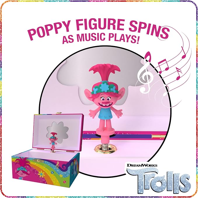 Trolls Jewelry Box for Girls Musical Jewelry Box with Spinning Figurine, Trolls Toys for Kids Ages 3-5