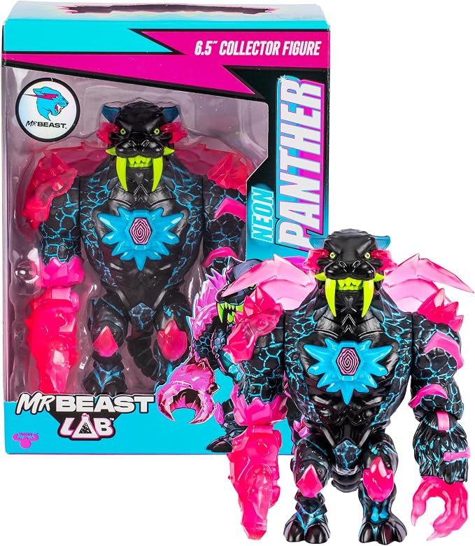 MrBeast Lab Apex Beast Neon Panther Collector Figure, Standing at 6.5 Inches/16.5cm Tall, with Extreme Detailing, Premium Packaging, 13 Points of Articulation and Chomp Jaw
