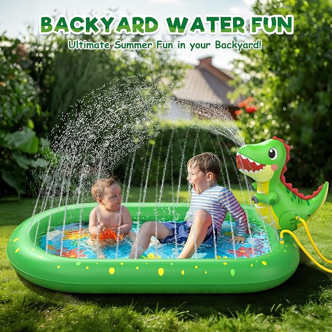 Splash Pad for Toddlers 1-3, Dinosaur Inflatable Sprinkler for Kids, 3-in-1 Baby Splash Pads Outdoor Play Mat, Kids Pool Backyard Summer Water Toys Birthday Gift for 1+ Year Old Girls Boys
