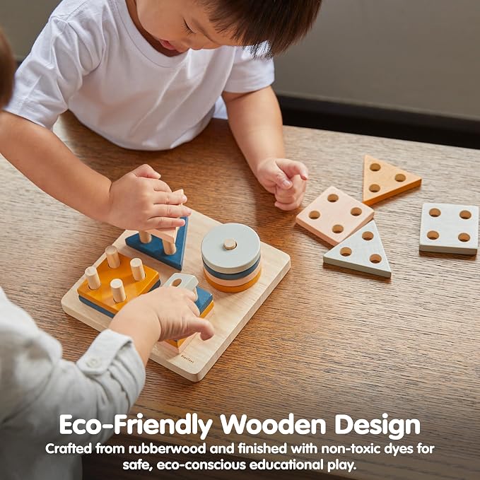 PlanToys® Geometric Sorting Board in Orchard Shade | Montessori Shape, Size and Colour Learning Toy | Eco Friendly Fine Motor and Problem Solving Activity