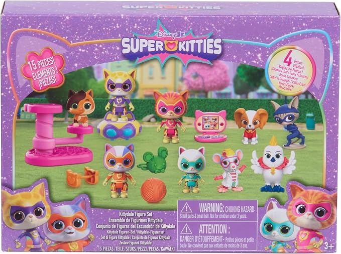 Disney Jr. SuperKitties Kittydale Figure Set with Accessories, 15-Pieces, Collectible Figurines, Toy for Fans, Girls, Kids, Ages 3 and Up by Just Play