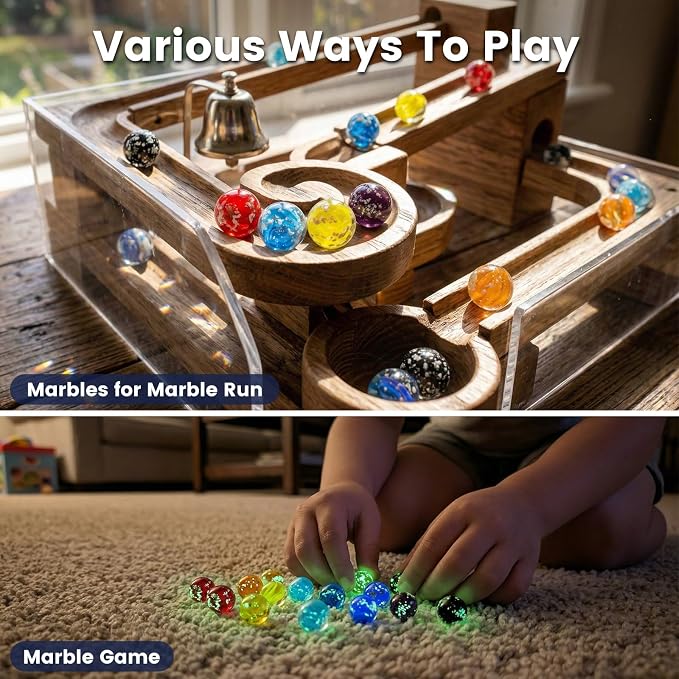 POPLAY 16PCS Glow in The Dark Marbles for Kids, Marble Assorted Colors for Run Game, Gifts for Kids Aged 3+ and Marble Lovers