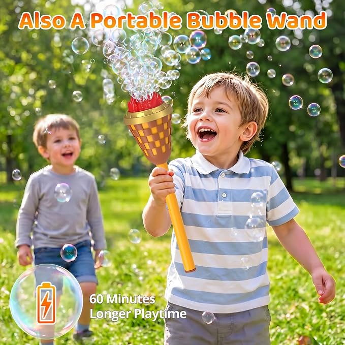Bubble Machine Toys for Kids: Bubble Torch Blower Maker with Flame Light Music, 47" Adjustable Height, Bubbles Wand Outdoor Toys for Summer Camping Essentials Halloween Wedding Backyard Pool Party