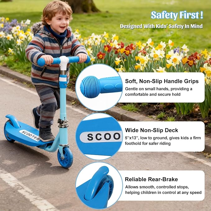 Kick Scooter for Kids 4-8, 2 Light Up Wheels, Heavy Duty Scooter with 3 Height Adjustable Handlebars, Rear Break, Widen Anti-Slip Deck, Max Load 110 Lbs for Boys Girls Ages 3+, 4.7Lbs
