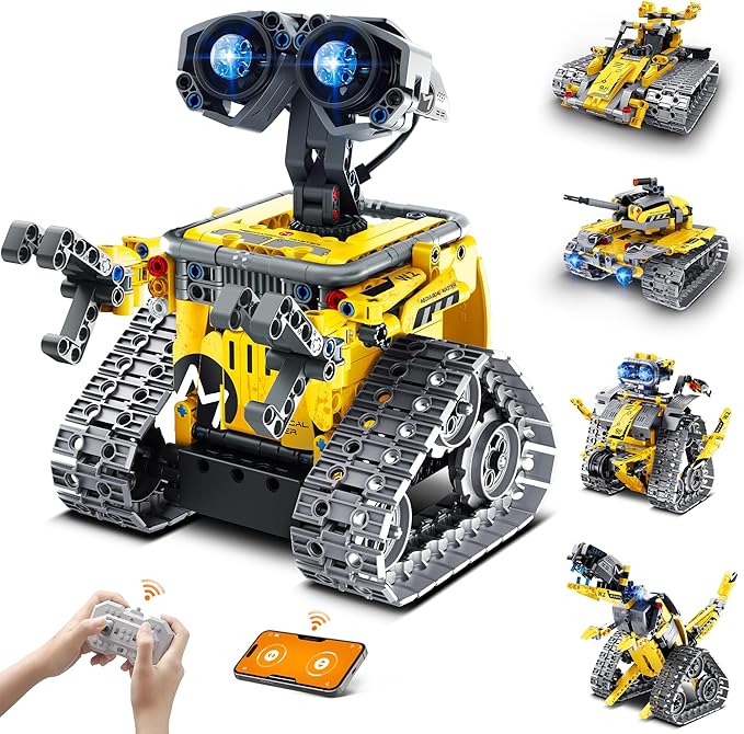 Mibido STEM Robot Building Kit Gift for Boys Ages 8-12 with Remote Control, Technic Coding Robotic Toy for Kids’ Birthday, Buildable 5-in-1 Models with 488 Pieces