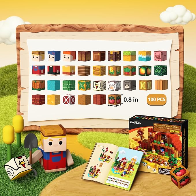 idoot 100PCS Magnetic Building Blocks Set, Farm Themed Kids Magnetic Blocks STEM Toys, Montessori Education for Boys and Girls, Christmas and Birthday Gifts for 3 4 5 6 7 8 9 10 11 12 Years Old