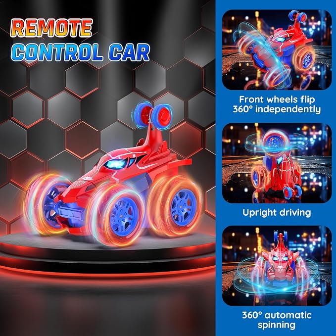 Remote Control Car for Boys - 360° Rotates and Flips 4WD Remote RC Stunt Cars for Kids, 2.4GHz RC Car with LED Lights, Easter Birthday Gift for Boy 3 4 5 6 7 8 9 13 Year Old