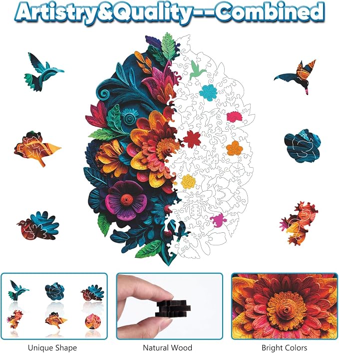 Leodozzio Wooden Jigsaw Puzzle for Adults, 200-Piece Waterfall Flowers, Unique Plant Shaped 5mm Thick Wooden Puzzle, Family Game & Birthday Gift, 9.5 x 13 Inch