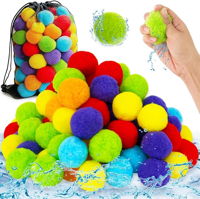 Xeehwb 200 Pcs Reusable Water Balls,Soft Soaker Splash Balls with Mesh Bag,Water Games Toys Ball for Outdoor Water Games Summer Fun,Pool Party,Beach Activities(6 Colors)