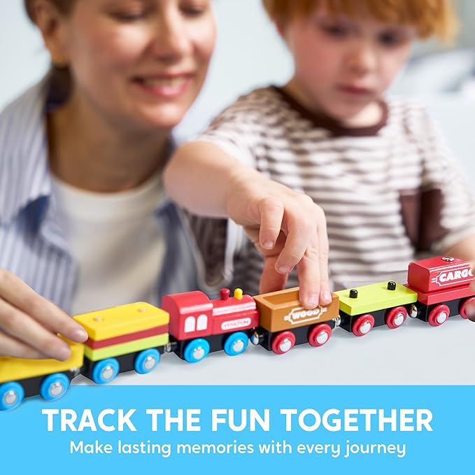 Montessori Wooden Train Toy Set for Kids, 12PCS Magnetic Train Cars with Storage Gift Box, STEM Educational Toy for Boys & Girls, Ages 3-8 Years, Easter Birthday Party Gift