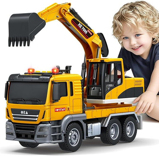Bstoyder Kids Toys for 3 4 5 6 7 8 Years Old Boys, Large Excavator Truck Toy with Lights, Sounds, Toddler Friction Powered Truck Vehicle Toy for Boys Girls Christmas Birthday Gifts