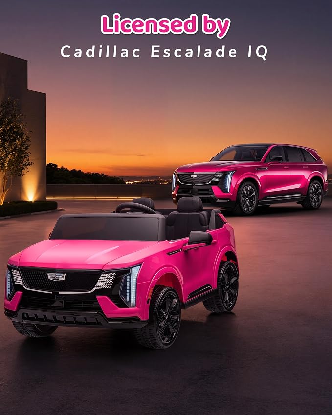 Firstness 2 Seater Ride on Car for Kids 24V Licensed Cadillac Escalade IQ Powered Wheels with Remote Control 400W Electric Ride on Toy with 3 Speed Light Music 7AH Battery Car for Kids Ages 3-8, Pink