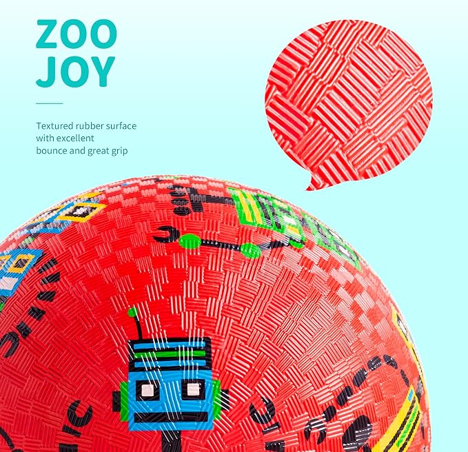 ZOOJOY Pack of 2 Cartoon Playground Balls, Balls for Kids 3+, 8.5" Rubber Balls for Dodgeball, Non-Slip Rubber Bouncy Kickball Set, Indoor & Outdoor Game Toys for Boys Girls with Pump