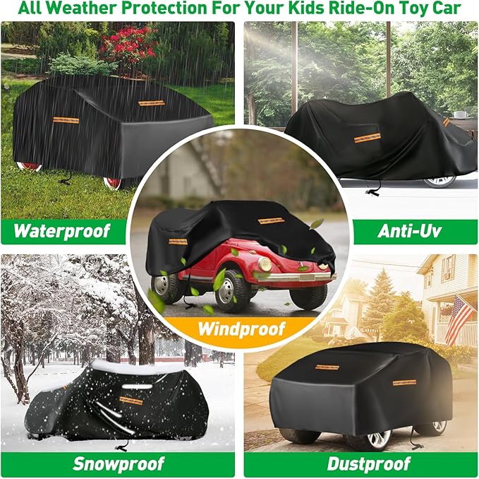Large Toy Car Cover,Heavy Duty 420D Oxford Fabric Kids Ride-On Power Wheels Cover,Universal Covers for Kids Electric Vehicle,Waterproof,Anti-UV,Waterproof Strip,3 Reflective Strips,Windproof Buckles