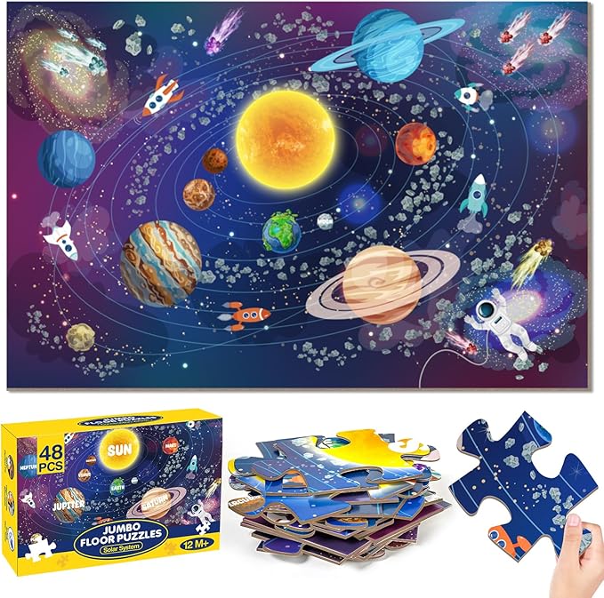 Jumbo Floor Puzzle for Kids, 48 Pieces Large Solar System Jigsaw Puzzles for Kids 3 4 5, Toddler Learning Preschool Educational Toys for 4-8, Birthday for Boys Girls