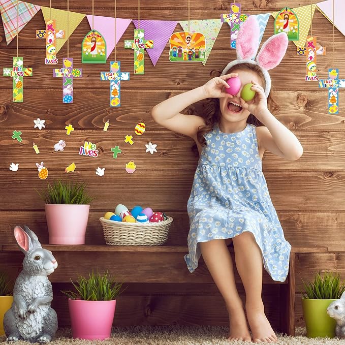 30 Sets Easter Jesus He Is Risen Craft Kits for Kids - DIY Religious Crosses Art Craft - Make a Resurrection Scene Ornament - Spring Christian Creative Art Projects, Kids Party Favors