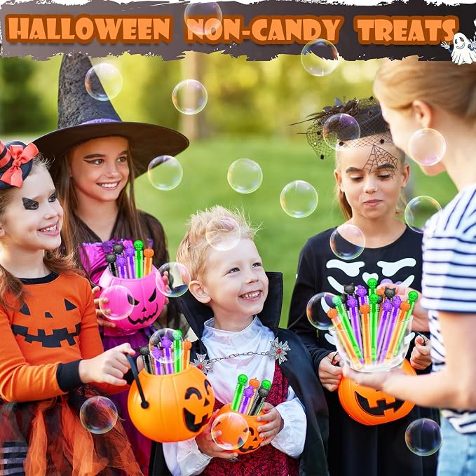Halloween Treats Non Candy for Toddlers 24 PCS, Mini Bubble Wands Prizes Toys Gifts Bags for Kids, Small Halloween Birthday Classroom Party Basket Goody Bag Stuffer Trinkets Stuff for Boys Girls
