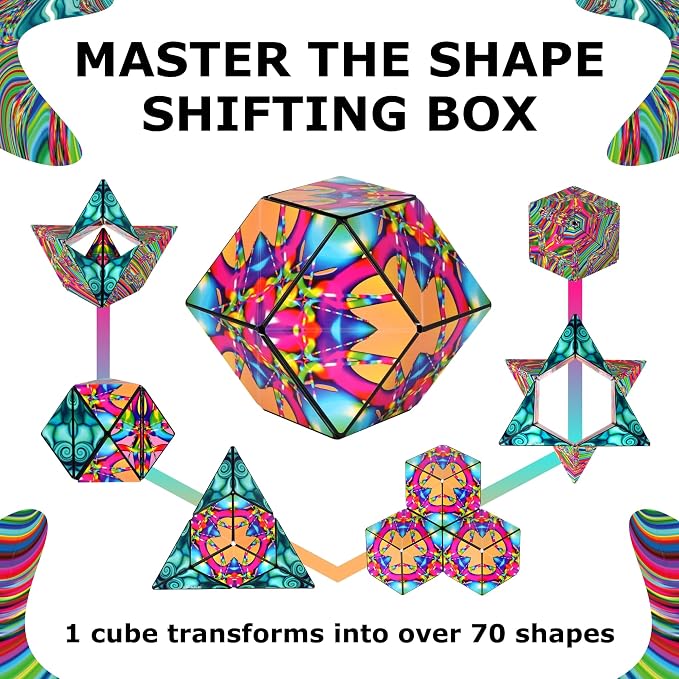 Shashibo Sensory Fidget Toy for Adults & Kids, Stress Relief Fidget Toy for Adults, Teens & Kids, Cool Fidget Toys for Desk, Classroom Must Have, Sensory Shape Shifting Cube, 100+ Possible Shapes