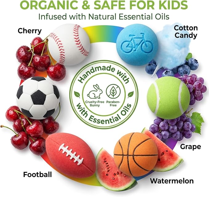 Bath Bombs for Boys with Toys Inside W/Flash Cards - Sports Bath Bombs for Kids - Gift Set of 18 Scented Organic Handmade - 2.5 oz with Natural Essential Oils - 18 Pack