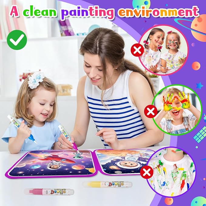 Bresdim Water Painting Books for Toddlers – 4Pack Magic Water Reveal Coloring Books with Water Pens (Princess, Space, Animal,Ocean) No-Mess Coloring & Reusable Fun Travel Activity for Kids Ages 1-3–6