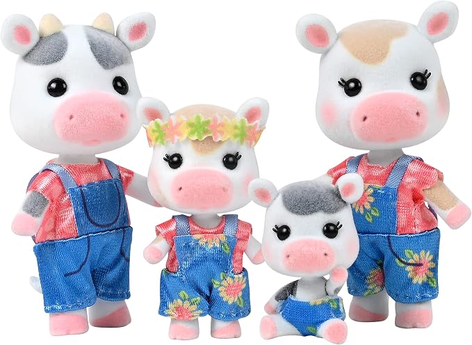 Honey Bee Acres The Cloverberrys Cow Family, 4 Miniature Doll Figures, Small