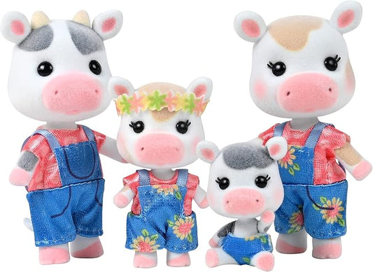 Honey Bee Acres The Cloverberrys Cow Family, 4 Miniature Doll Figures, Small