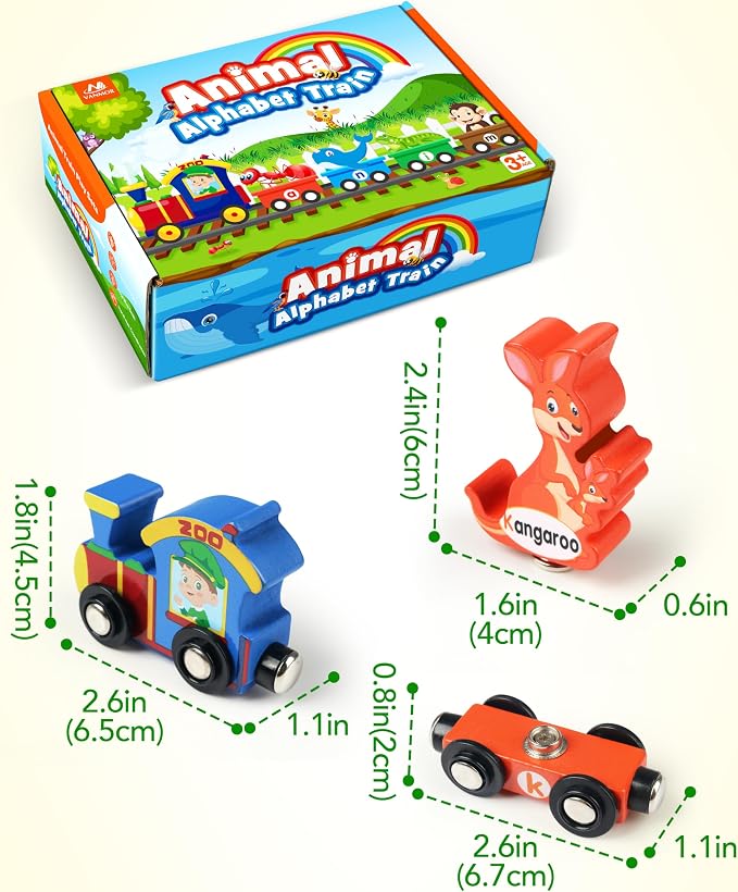 Vanmor Wooden Alphabet Train Set for Toddlers 3-5, Magnetic Animal ABC Train with Uppercase & Lowercase Letter Matching, Montessori Phonics Learning Toy for Preschool & Kindergarten Boys Girls