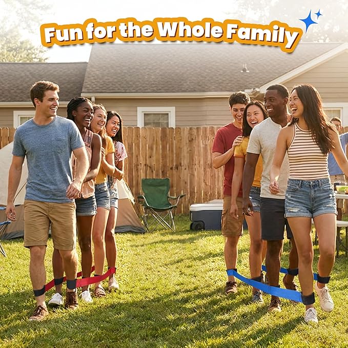 3 Legged Race Bands, Field Day Games for Adults, Outdoor Games for Carnival, Family Reunion & Backyard Party,Team Building Relay Race for 6 Players (2pk, Blue & Red)