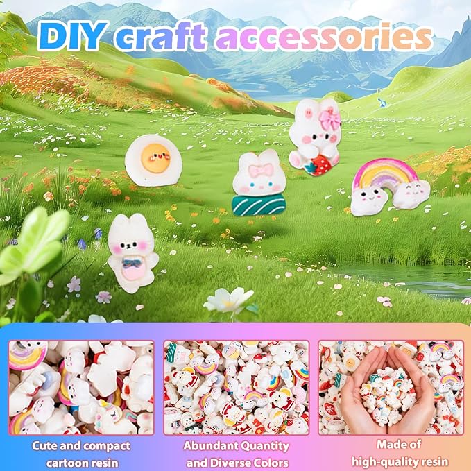 50 Pcs White Cartoon Blind Bags: Mystery Mini Resin Figures for Kids, Random Tiny Cute Charms, DIY Craft Supplies, Dollhouse Miniatures, Party Favor Toys for Collecting & Phone Case Decoration