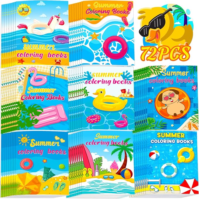 90shine 72PCS Summer Coloring Books for Kids in Bulk Ages 4-8, End of The Year Gifts from Teacher for Students Beach Pool Birthday Party Favors