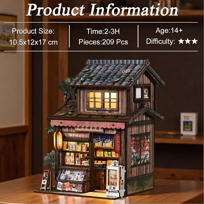 ISSEVE Japanese Book Nook Kit Kasuga Grocery Store Miniature House Kit | Bookshelf Insert Decor, Gifts for Women Book Lovers Friends Holidays, For adults Beginners, DIY Crafts Kit, 3D Wooden Puzzle