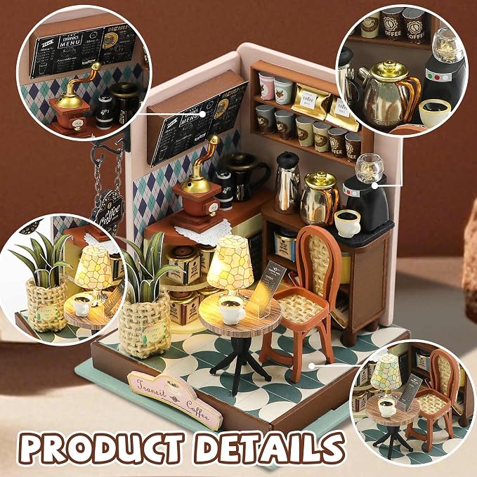 Kisoy DIY Miniature House Kit, Tiny House Building Kit with Furniture and LED Light for Adults and Teens, DIY Mini House Craft Kit, Decorations/Gifts for Family and Friends (Meet Cafe)