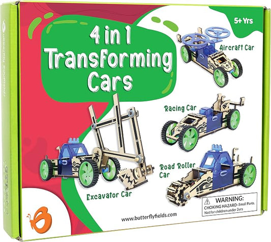 ButterflyEdufields 4in1 STEM Building Car Kits for Kids - DIY 3D Wooden Puzzle Toys, Educational STEM Gifts for Ages 6 to 12