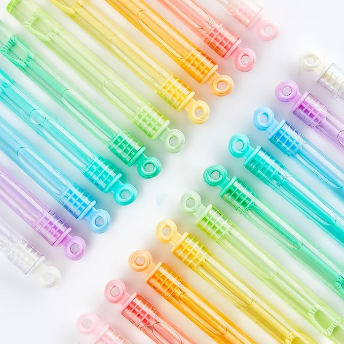 INSCRAFT Bubble Wand, 90 Pack Pastel Bubble Wands Bulk 15 Colors for Halloween, Summer Toys, Wedding, Outdoor Indoor Activity Use, Bubbles Party Favors, Gifts for Kids Toddlers