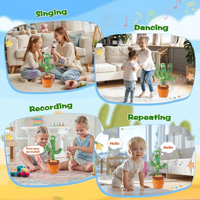 Dancing Talking Giraffe Toy, Stuffed Animal Baby Toy Repeating What You Say, Glowing Musical Giraffe Gifts for Toddlers and Babies, for Kids (Cactus)
