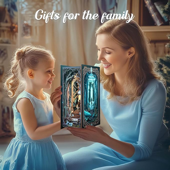 Cutefun Book Nook Kit - DIY Miniature House Kit for Adults and Teens, DIY Dollhouse Bookshelf Insert with LED Light, Gifts for Family and Friends (The Gate of Wonderland)