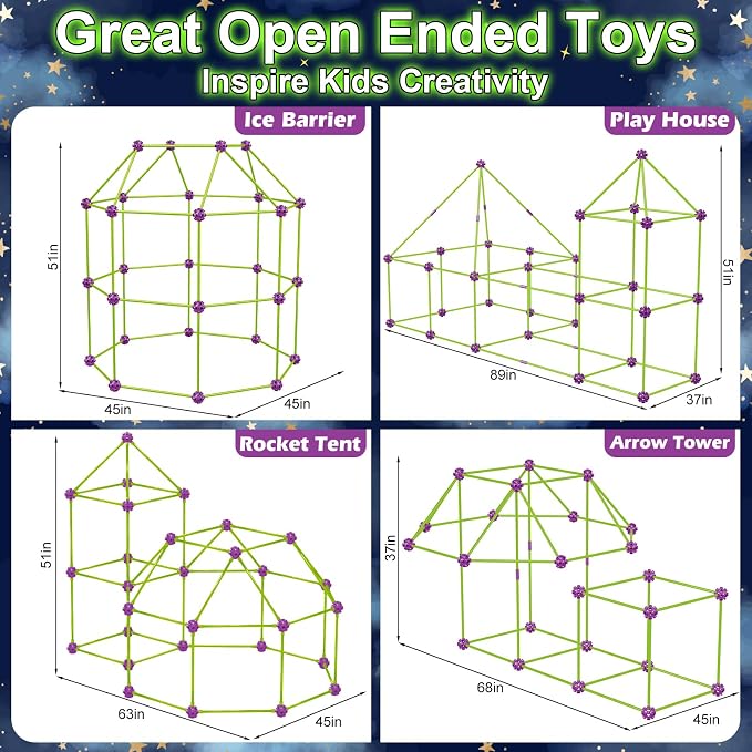 V-Opitos 180 Pack Glow in The Dart Fort Building Kits for Kids Age 4, 5, 6, 7, 8+ Years Old, STEM Building Toys for DIY Castles, Tunnels, Ideal Christmas, Birthday Gifts for Boys & Girls